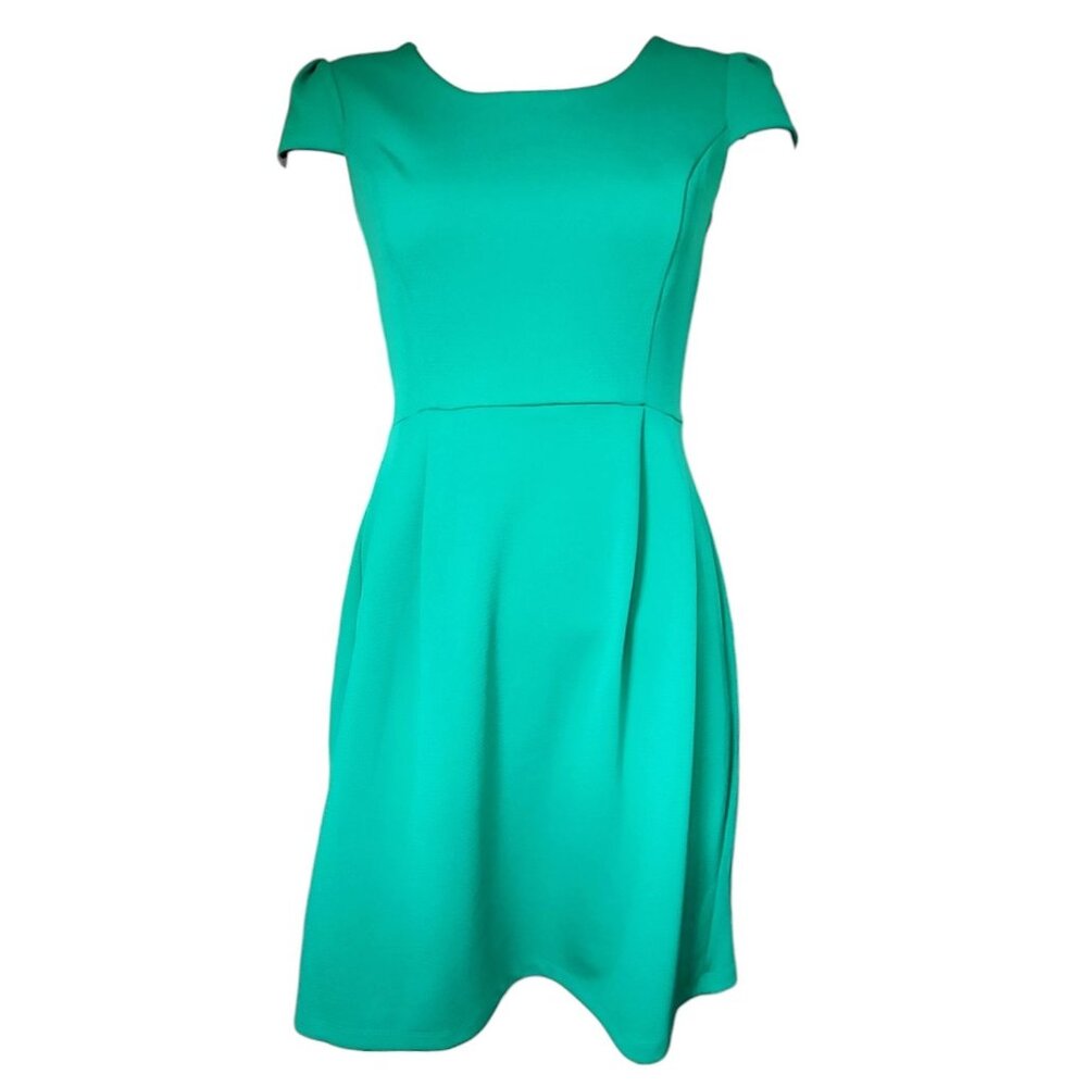 Enfocus Studio Dress Womens Size 6 Solid All Emerald Green Textured Pleated Cute